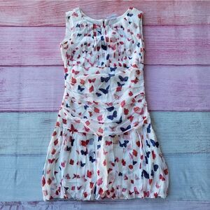 Ainea White Butterfly Print Gathered Flounce Ruffle Mini Dress‎ Size IT40/S US